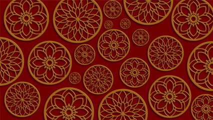 Chinese floral geometric pattern ornate red background