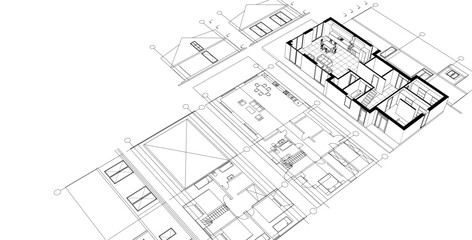 Fototapeta premium modern house plan sketch 3d illustration
