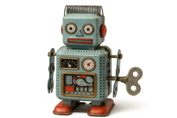 Vintage Tin Robot Toy on a transparent background, Retro Style Image