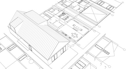 Fototapeta premium modern house plan sketch 3d illustration