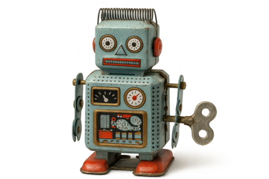 Vintage Tin Robot Toy on a transparent background, Retro Style Image - Powered by Adobe