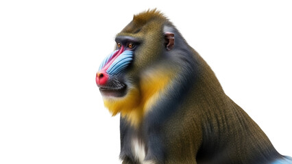 Colorful mandrill monkey isolated PNG, primate with vibrant face markings on transparent background for wildlife and conservation projects