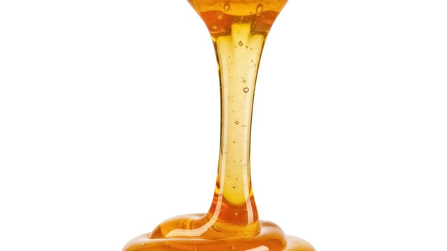 Golden honey pouring isolated PNG on transparent background, sweet natural food dripping for healthy eating and cooking