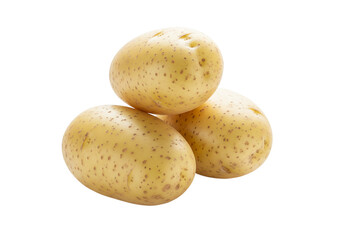 Three Potatoes Stacked in Natural Earthy Tone with Soft Lighting for Food Ingredient isolated on white background