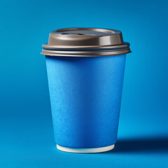 Blue Disposable Coffee Cup with Lid on Blue Background
