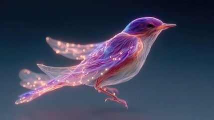 Neon bird flying with neon comet tails glowing with dynamic electric streaks, vibrant digital wildlife design with glowing cosmic effects