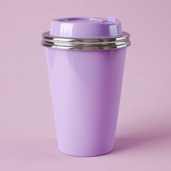 Purple Takeaway Coffee Cup Mockup on Pastel Pink Background