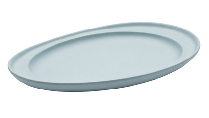 Light blue oval plate isolated PNG, ceramic serving dish for food presentation and elegant table setting, no background