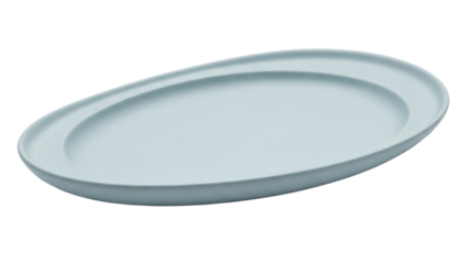 Light blue oval plate isolated PNG, ceramic serving dish for food presentation and elegant table setting, no background