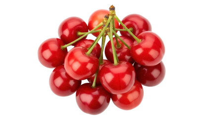 Pile of fresh red cherries isolated PNG on transparent background, sweet summer fruit for healthy eating and dessert