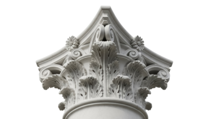Ornate Corinthian column capital PNG isolated on transparent background, architectural detail for design and historical projects