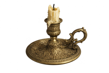 Ornate Gold Candle Holder on transparent background, Vintage Style