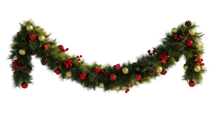 Christmas garland with pine cones red berries and gold ornaments