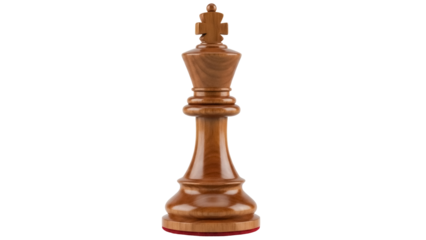 Wooden chess king isolated PNG, strategic game piece for board games and intellectual challenges on transparent background