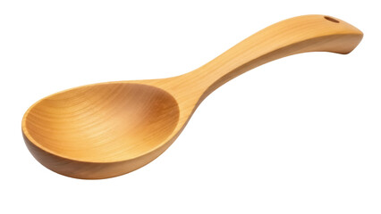 Wooden cooking spoon isolated PNG on transparent background, kitchen utensil for food preparation and serving