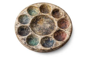 Artistic paint palette with beautiful colors on transparent background