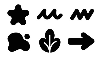 Collection of simple black graphical icons on a white background representing various shapes and