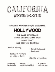 Obraz premium Vintage Distressed Typography Poster of Hollywood, California Retro Grunge Style