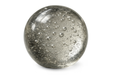 Glass ball with bubbles on transparent background, decorative object