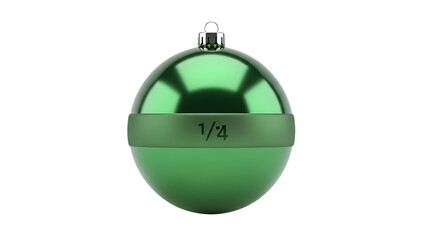 Green Christmas ornament with 1/4 marking festive holiday