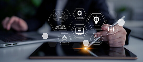 AI learning system involves deep learning, supervised machine learning, and natural language processing. AI learning diagram shows how AI advances learn in automation and data processing. Spline