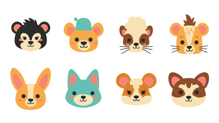 Fototapeta premium Cute cartoon animal faces collection for children's illustrations and designs