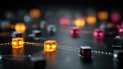 Neon supply chain visuals with glowing arrows, connected nodes, and digital logistics representation for modern business operations