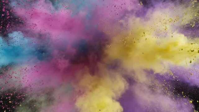 Vibrant colorful powder explosion on black background