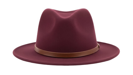 Burgundy fedora hat isolated PNG on transparent background, stylish headwear for fashion and design projects