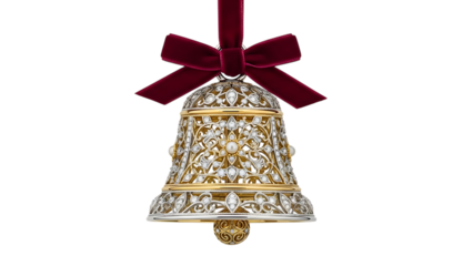 Ornate gold and silver bell ornament with diamonds and pearls