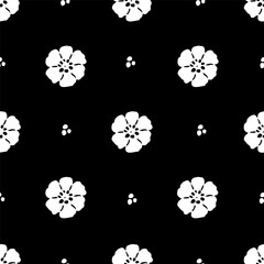 Simple floral geometric vector seamless pattern. White flowers on a black background. For fabric prints, textile products, men's shirts, packaging.