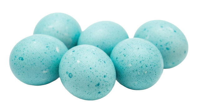 Speckled robin eggs isolated PNG on transparent background, pastel blue candy coated chocolate Easter treats for holiday baking and confectionery