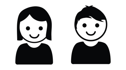 Simple Boy and Girl Face Icons in Flat Vector Style.