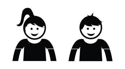 Boy and Girl Child Icons with Simple Full Body Flat Design.