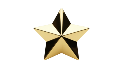 Golden five-pointed star isolated PNG, shiny metallic award symbol for graphic design and decoration on transparent background