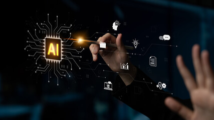 An enterprise AI toolkit for automating business processes. The central processor powers various functions, including data management, chatbot services, and workflow automation. Fermion