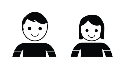 Simple Boy and Girl Face Icons in Flat Vector Style. kid ,child icon vector isolated white background.