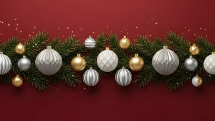 Obraz premium A serene Christmas scene featuring pine branches and ornaments in refined tones