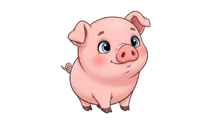 Adorable pink pig cartoon character isolated PNG, cute animal with curly tail on transparent background for kids design and decoration
