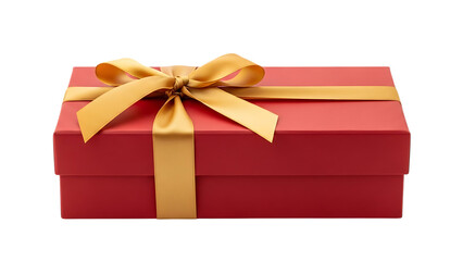 Red gift box with gold ribbon on black background red box