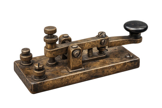 Antique Morse Code Key telegraph with transparent background cutout.