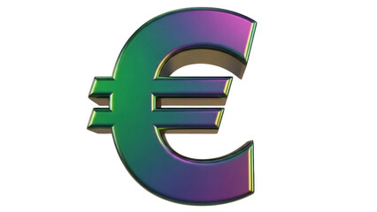 Iridescent euro currency symbol isolated PNG, financial sign with metallic gradient for business and design projects on transparent background