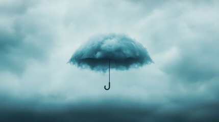 Umbrella Made of Clouds Floating in a Sky of Shadows