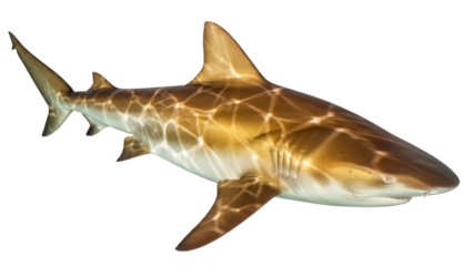 Brown shark PNG isolated on transparent background, marine predator with streamlined body and sharp teeth for wildlife and ocean themes