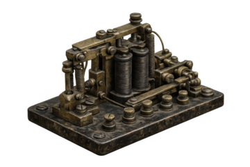 Antique Morse code telegraph machine on transparent background studio