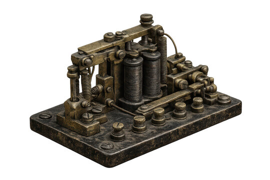 Antique Morse code telegraph machine on transparent background studio