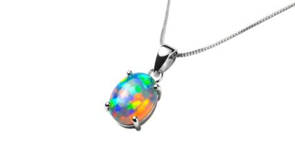 Oval opal gemstone pendant on silver chain jewelry