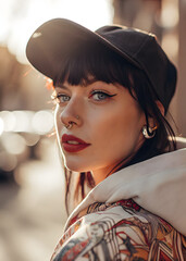 Woman wearing a stylish hat posing for a fashion portrait