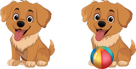 Cute Cartoon Puppy Dog Sitting and Playing with Ball – Vector Illustration