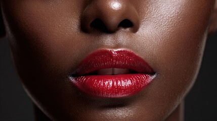 Naklejka premium Dark-skinned woman with red lipstick on her lips 